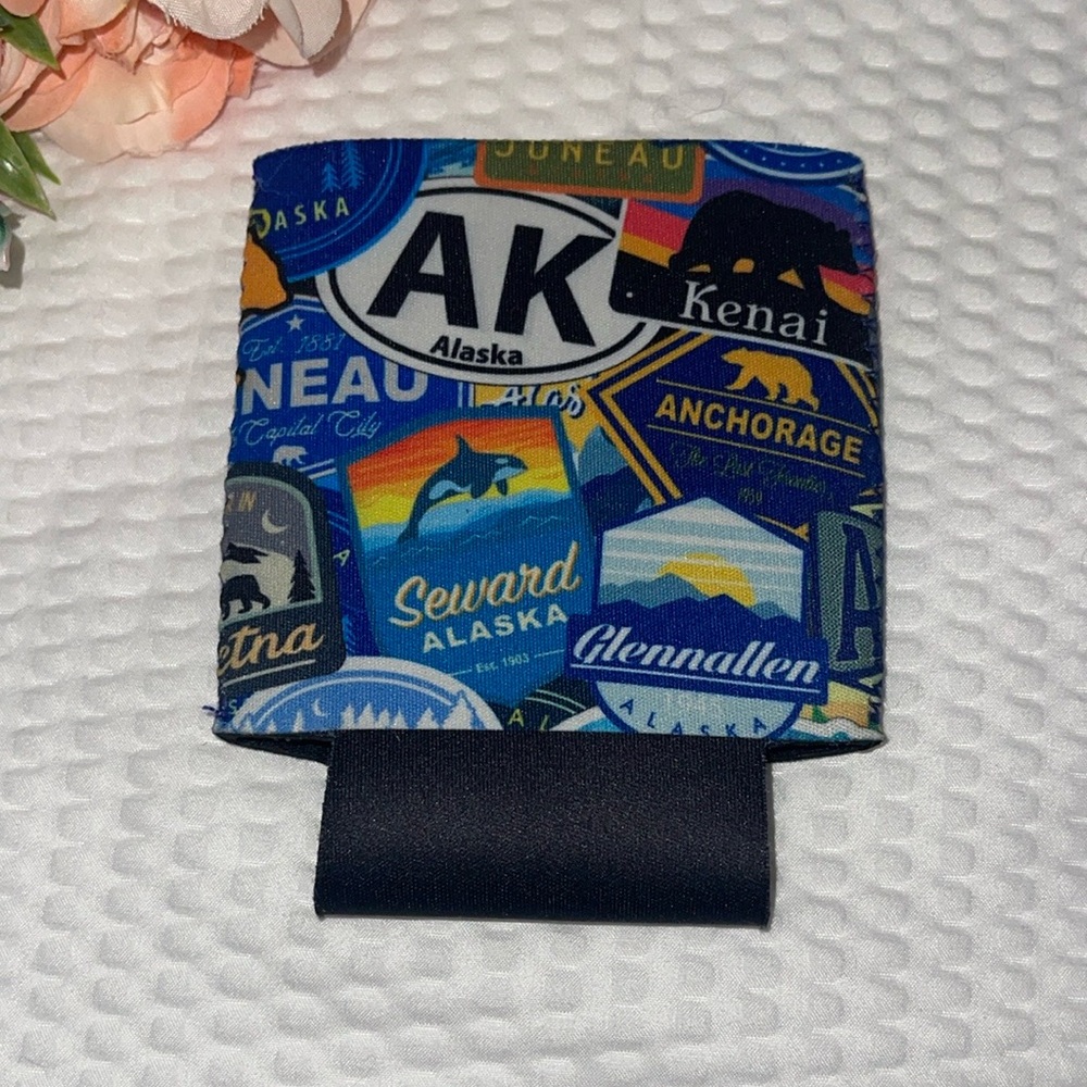 Alaska Coozie , Alaska Can Cooler Alaska Sticker Like NWOT